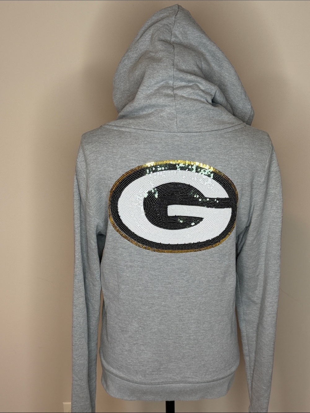 PINK Victoria's Secret gray zip up hoodie with bling Green Bay Packers logo